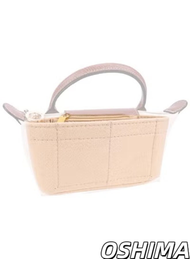 OSHIMA Leather Brown Crossbody Strap and Felt, Bag Organizer, Insert Fit for Longchamp Mini Bag, Handbag Purse Organizer, Mini Bag Strap Kit No-Punch Length Adjustable, Multi-Pocket Felt - Image 2